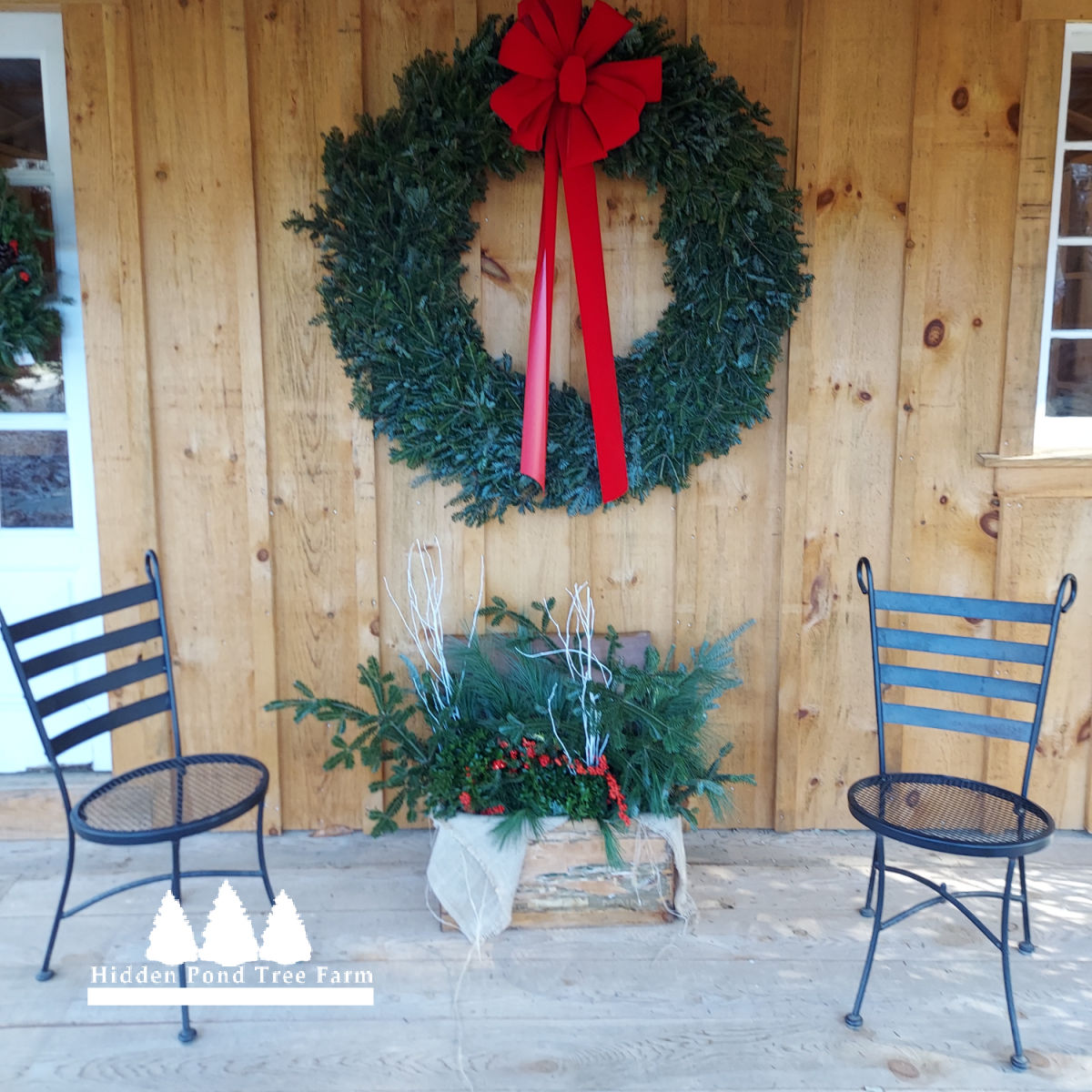 Christmas Cabin w Wreath and Table 1200 x 1200